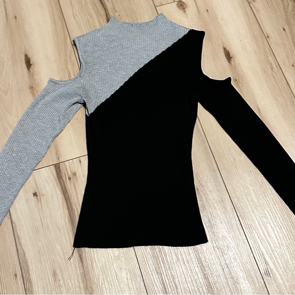 Crave Fame Silver & Black Ribbed Shoulder revealing Sweater